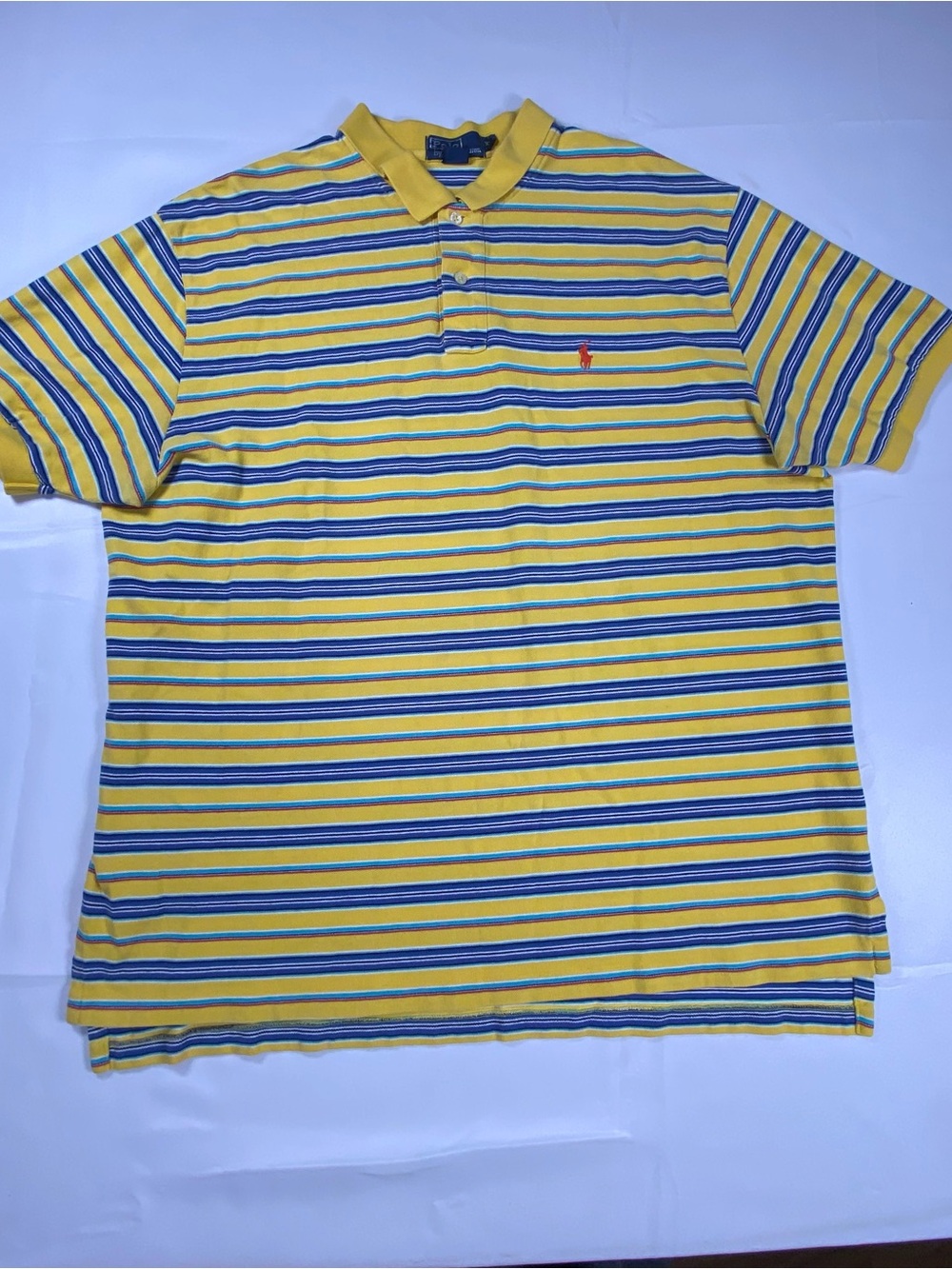 Vintage Polo Ralph Lauren XXL Yellow Striped Polo Shirt 100% Cotton Pony